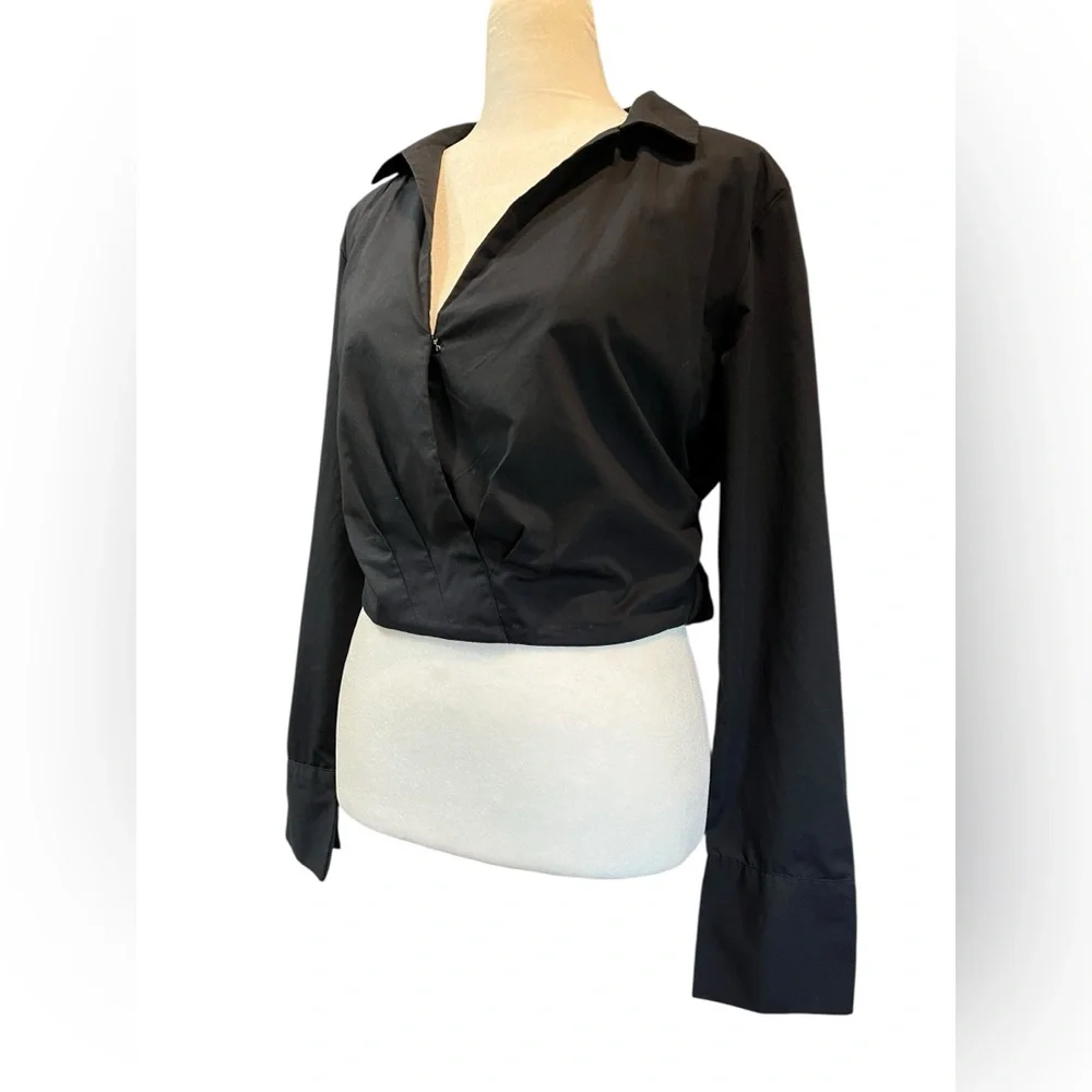 Abercrombie and Fitch Woman’s Collared V-Neck Long Sleeve Crop Top - Medium - Picture 2 of 7